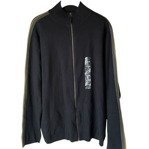 Reunion Vintage Black Zip Up Sweater with Sleeve Stripes, L